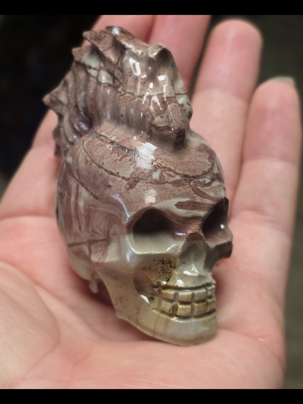 Picture Jasper Mohawk Skull Carving | Natural Picture Jasper Crystal Skull